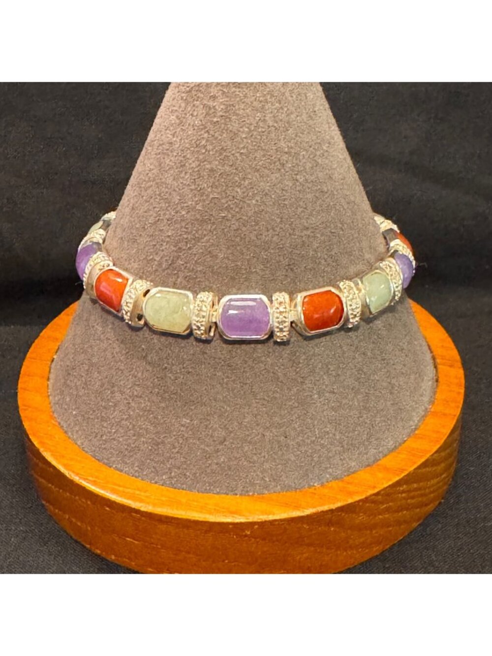 VTG Sterling Silver 925 Multi-Color Jade Tennis Bracelet Size 7.5" Length